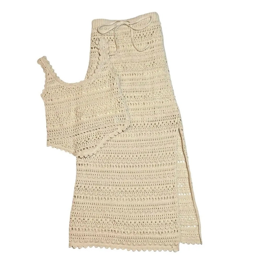Elegant Cream Crochet Skirt Set